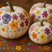white pumpkin + pressed flowers